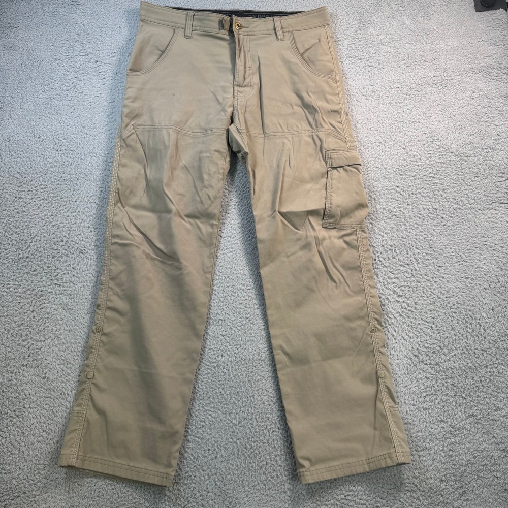 Prana Zion Hiking Cargo Pants Mens 32x29 Tan Khaki Straight Leg Snap Hem Nylon